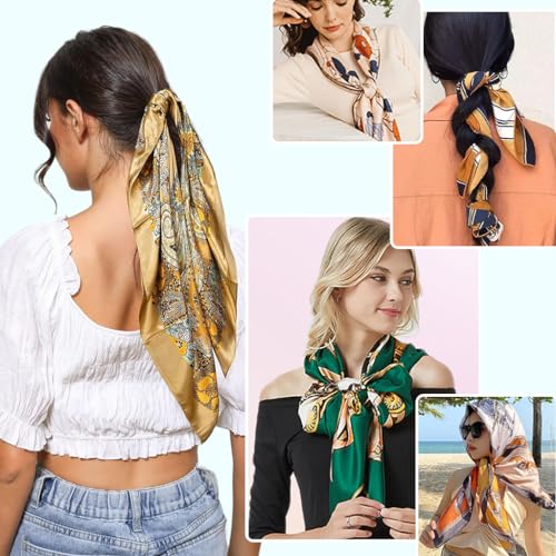 PALAY® 3Pcs Silk Scarf for Women Stylish Satin Neck Head Scarf for Women Summer Bandanas Fashion Print Silk Scarves 35 In Square Scarves Gift Comfy Beach Hair X2 PALAY® 3Pcs Silk Scarf for Women Stylish Satin Neck Head Scarf for Women Summer Bandanas Fashion Print Silk Scarves 35 In Square Scarves Gift Comfy Beach Hair X2